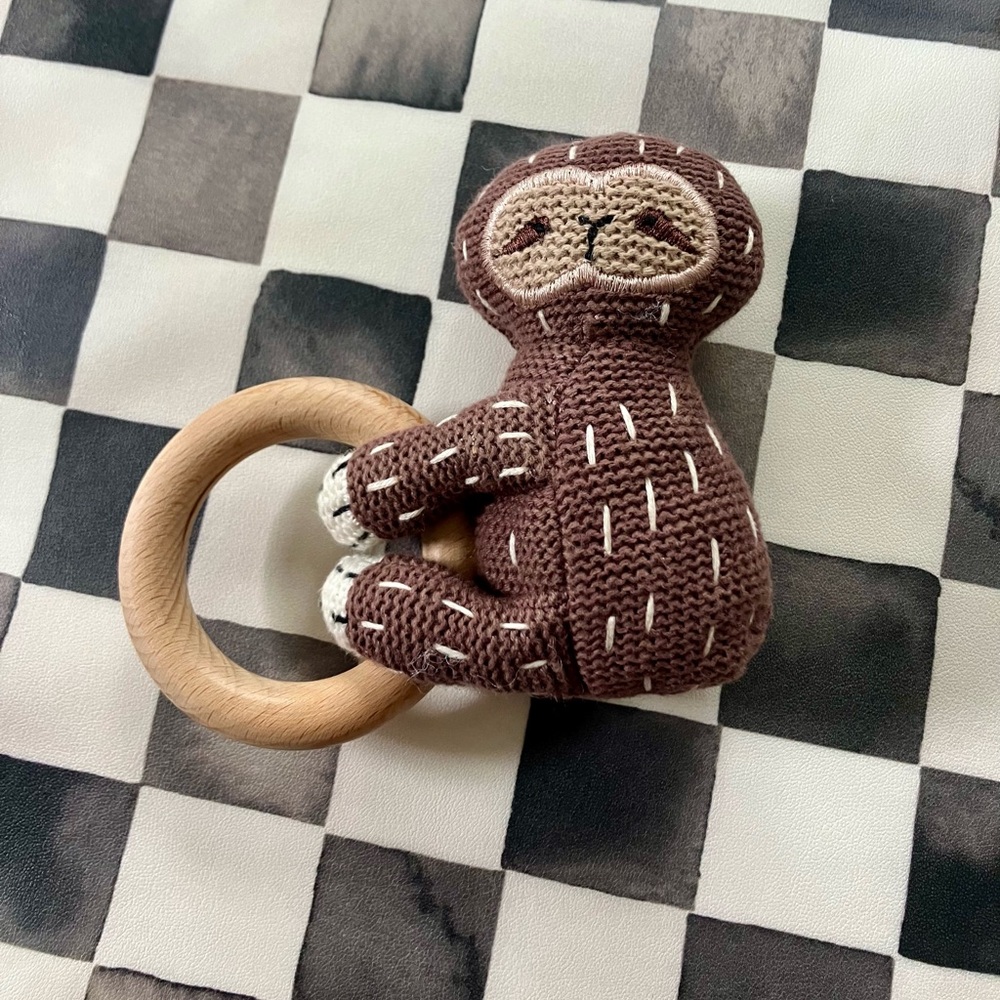 CRATE & KIDS Sloth Baby Toy Teething Ring and Rattle